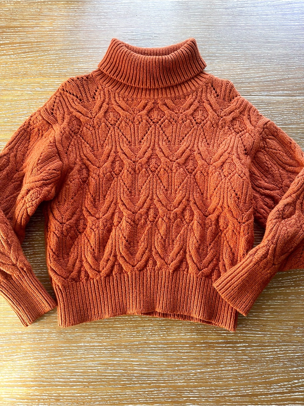 Aritzia Little Moon Vibrant Orange Turtleneck Merino Cable Knit Chunky Sweater